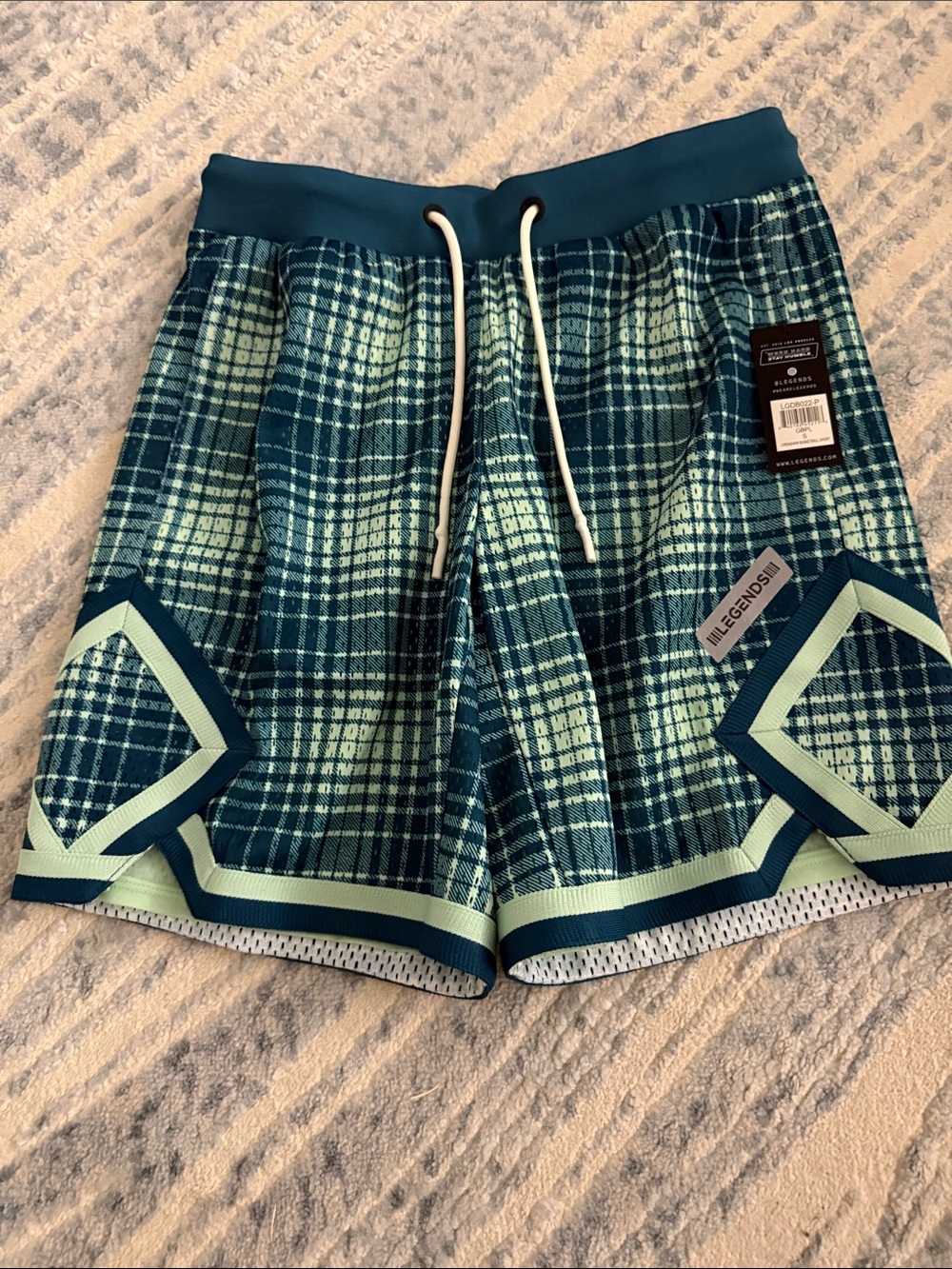 NWT Legends II Teal Plaid Crenshaw 8” Basketball Athletic Shorts Sizes S & M